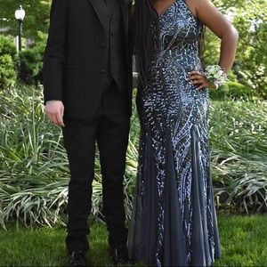 Gorgeous blue sequined prom dress